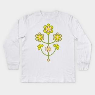 DAISY CHAIN Folk Art Mid-Century Modern Scandi Floral With Flower Blossoms on Cream - UnBlink Studio by Jackie Tahara Kids Long Sleeve T-Shirt